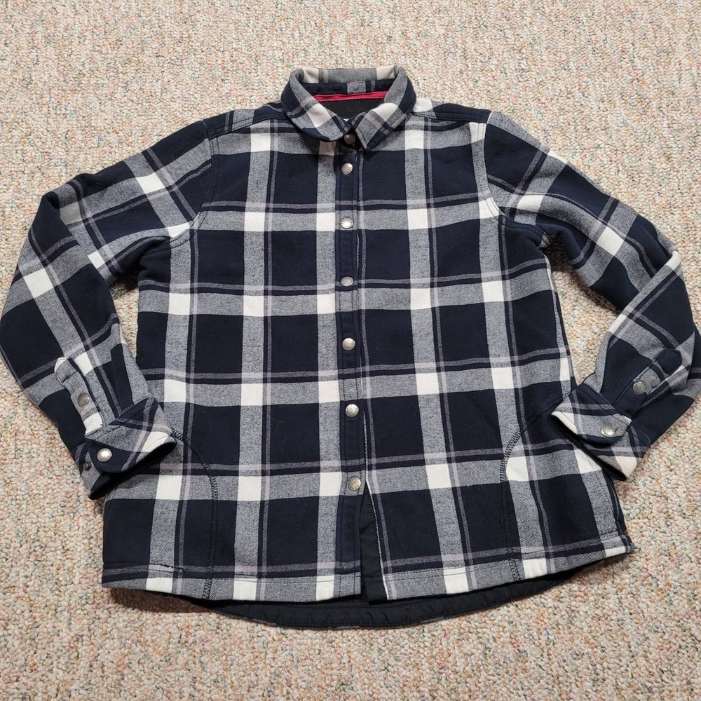 Orvis Flannel Shirt‎ Womens Medium Plaid Fleece Lined Snap Front Shacket Outdoor